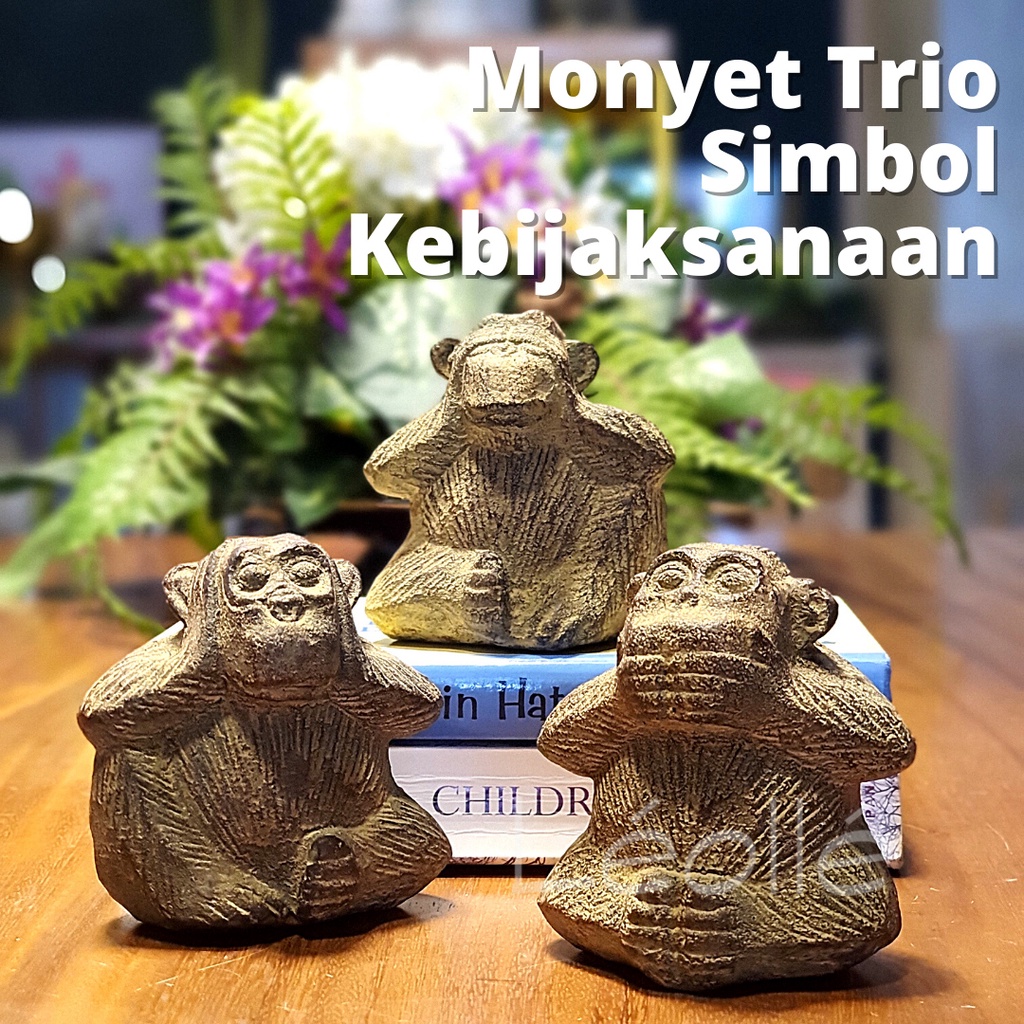 Leolle Dekorasi Patung Fengshui Monyet Trio Filosofi Hiasan Meja Kerja