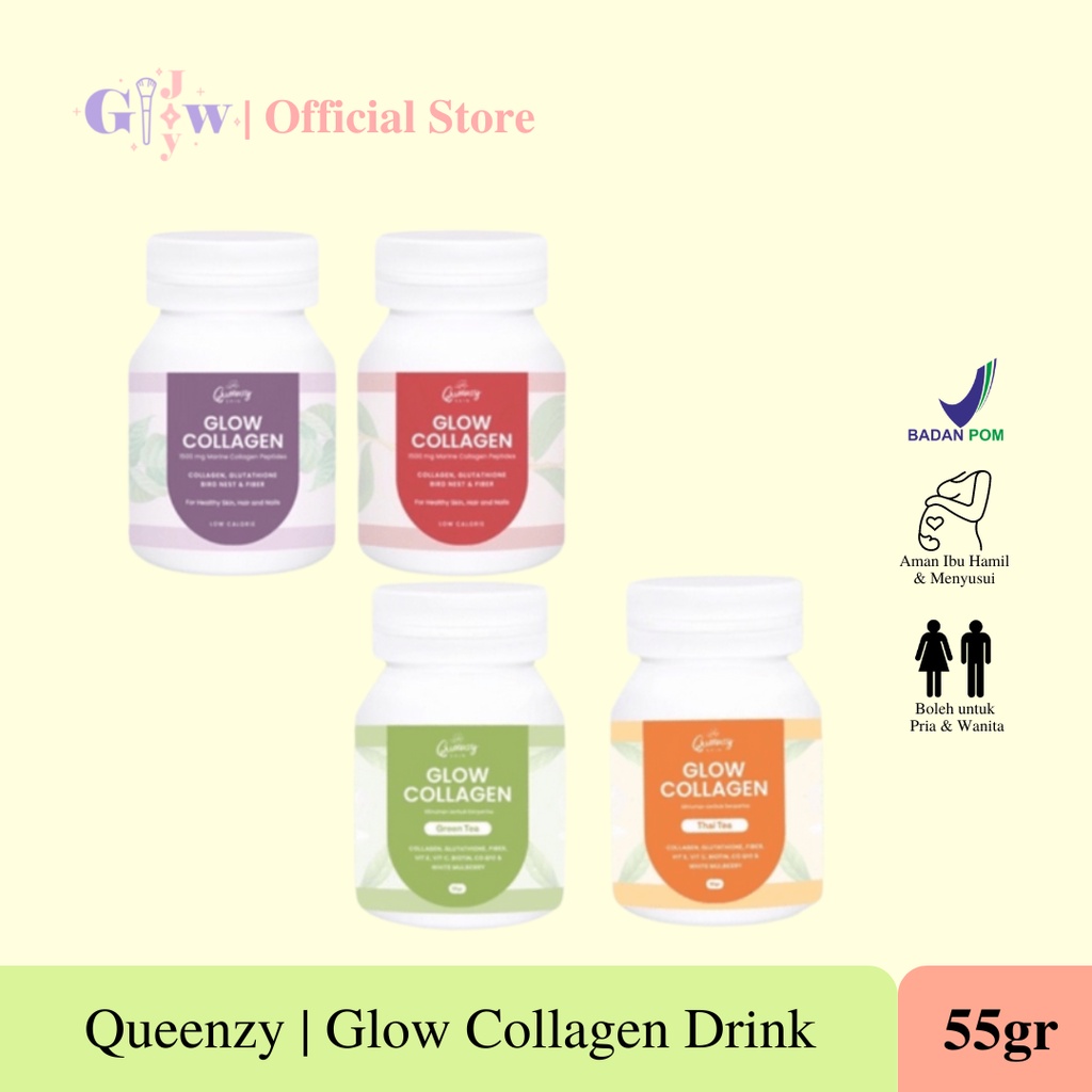 QUEENZY collagen drink beauty minuman colagen bird nest sarang burung walet kecantikan izin pirt dinkes murah termurah distributor resmi original asli thai tea raspberry strawberry green tea lychee leci buah asli collaglow glow collaberry kolagen kulit