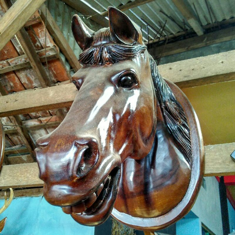 Hiasan Dinding Patung Kayu Patung Kepala Kuda