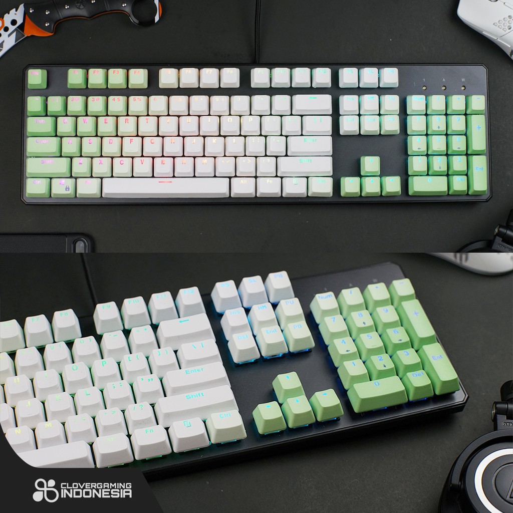 Keycaps CLV Green White Gradient - PBT Double Shot 104 Keycap Set
