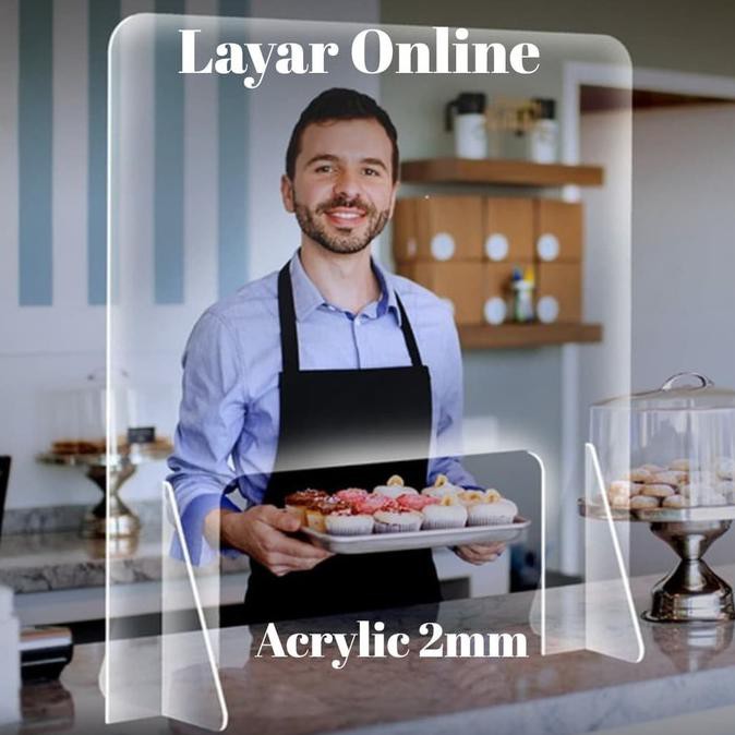 

BARANG BARU Pembatas Acrylic 2mm Lebar 80x60cm Meja Teller Kasir Partisi