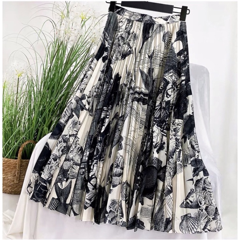 Rok Panjang Plisket Prisket Pastel/ Rok Import / Maxi Skirt Motif