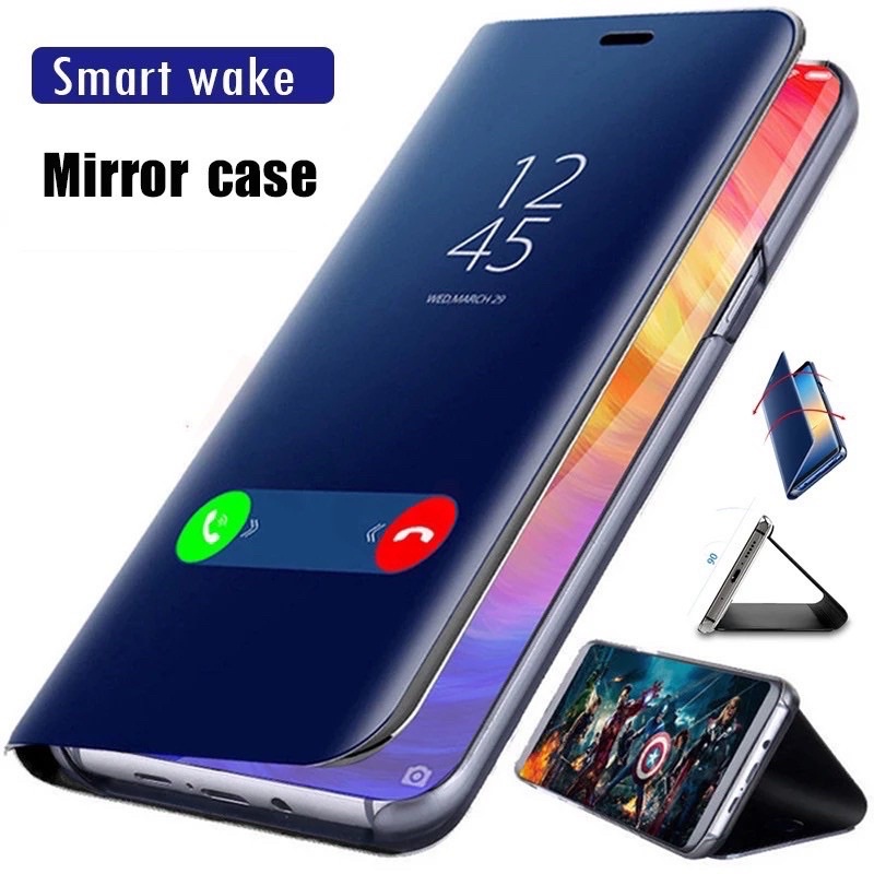 Flip Smart Mirror XIAOMI REDMI NOTE 4 4X 5 PRO 5A PRIME 6 7 8 PRO Auto Lock Clear Case Standing Cover