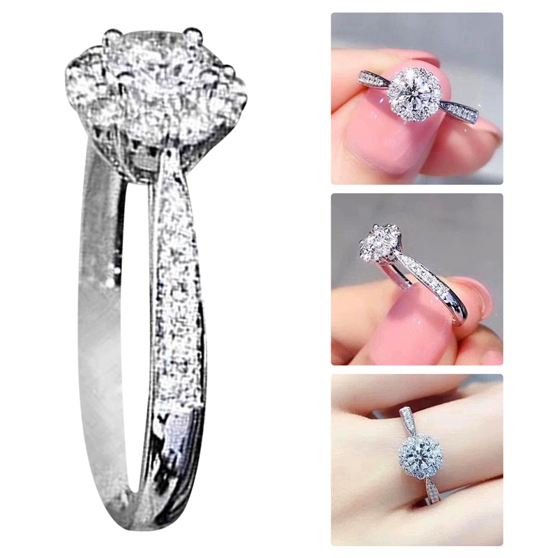 Cincin Desain Bunga Bahan Cubic Zirconia Warna Silver Untuk Wanita