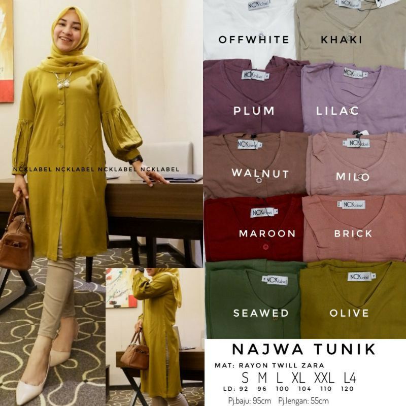 Tunik najwa panjang by nck bahan rayon twil best seller