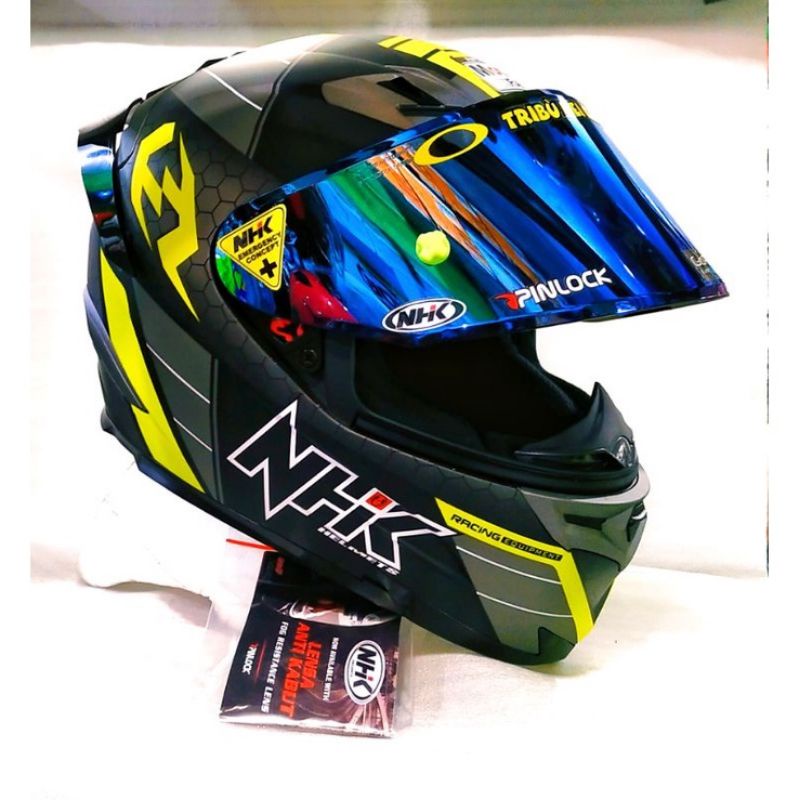 COD paket Flat visor nhk rx9 + Spoiler NHK RX9 Iridium blue iridium RX9 / gratis stiker visor