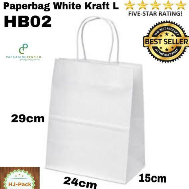 MINIMAL 25 PCS / Paper bag Kraft putih HB02 /Tas kertas Goodie Bag tebal premium/ Paper bag putih po