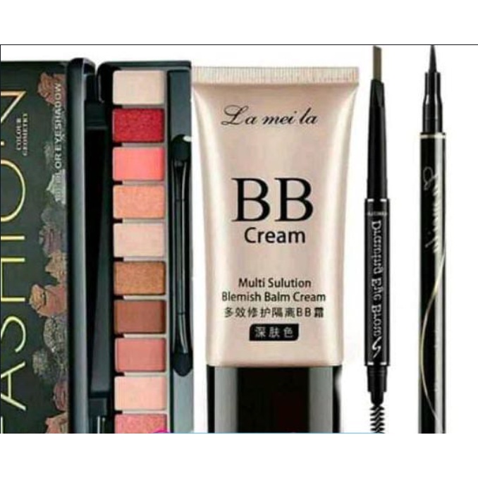 PAKET KOSMETIK WAJAH 4in1 LAMEILA - PAKET MAKE UP 4 in 1 TERMURAH - EYESHADOW - EYEBROW - EYELINER -