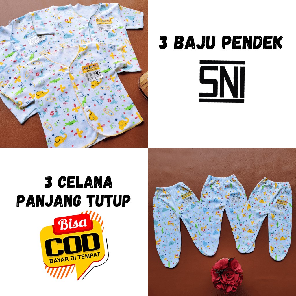 PROMO....!!! 6 PCS Baju Bayi Pendek dan Celana Panjang Kaki Tertutup Bayi Baru Lahir Special Quality SNI