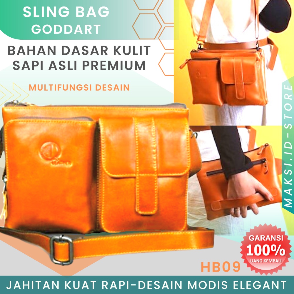 Tas Selempang Pria Wanita Kulit Asli Unisex Tas Slempang Pria Kulit Sapi Asli Premium HB09 Tas Kuliah Cowok Cewek Bahan Kulit Sapi Asli KUALITAS TERJAMIN MEMUASKAN