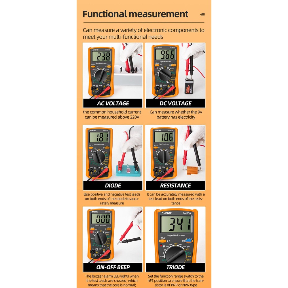 POPULAR Populer Digital Smart Multimeter ANENG DM850 1999hitung True RMS Digital Profesional Meter