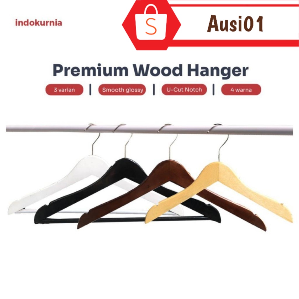 (100gr) HANGER KAYU DEWASA PREMIUM NATURAL WOOD MERK INDOKURNIA