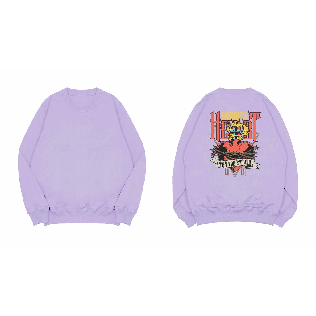 Sweater Crewneck Pria Burning Heart Pria Fleece M - XXL