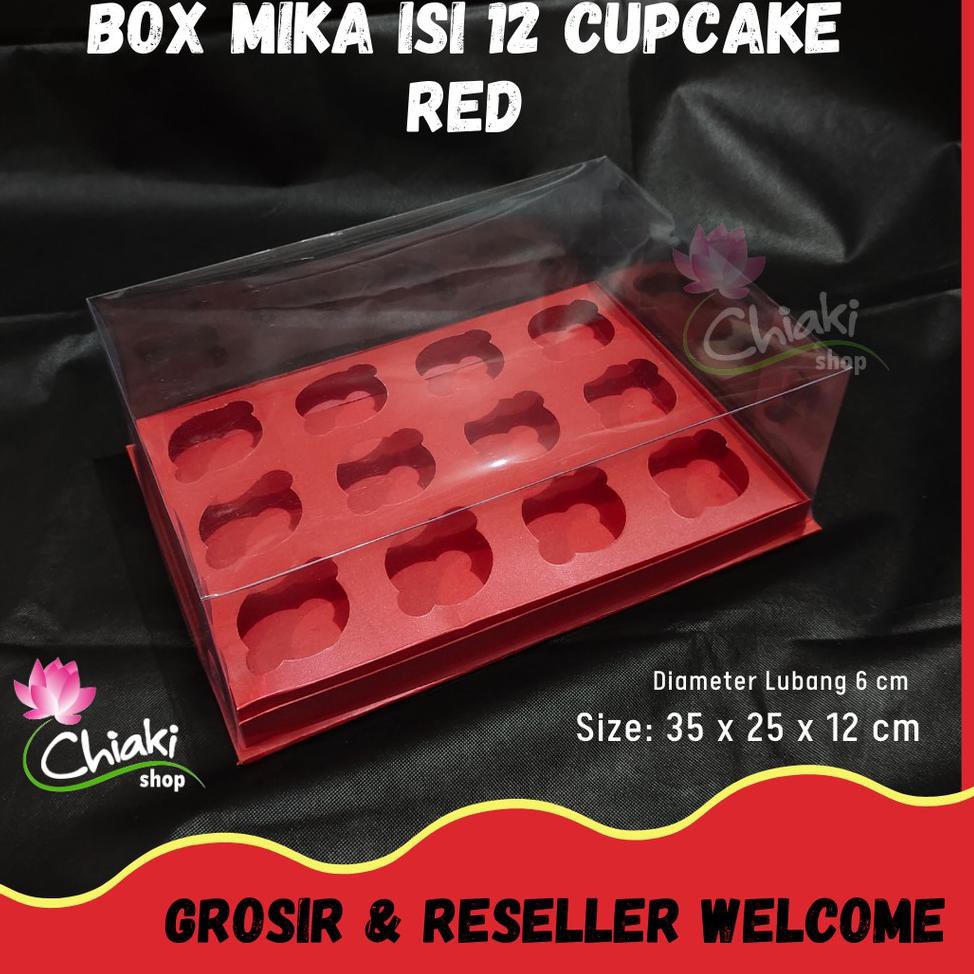 

(SP NYA 16F8Ap) Box Mika ALAS MERAH Uk 35 x 25 x T. 12 Cupcake isi 12 Cake Pudding Tart Dus Emas Kar