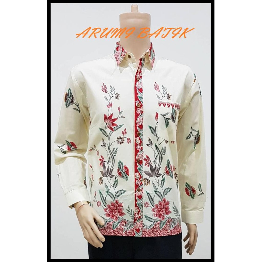 Reseller Open Kemeja Hem Baju Seragam Pria Batik Lengan Panjang 1939 Merah