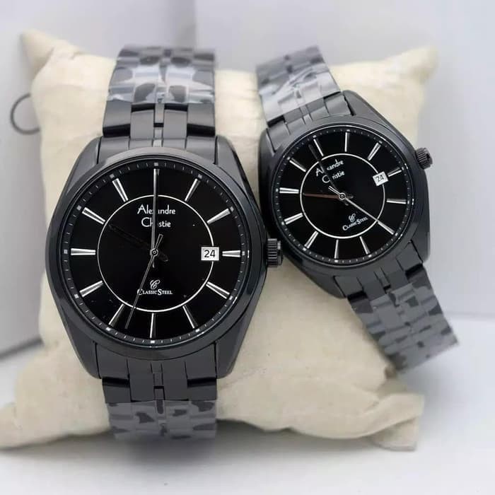 JAM TANGAN COUPLE ALEXANDRE CHRISTIE 8578 HITAM ORIGINAL MURAH
