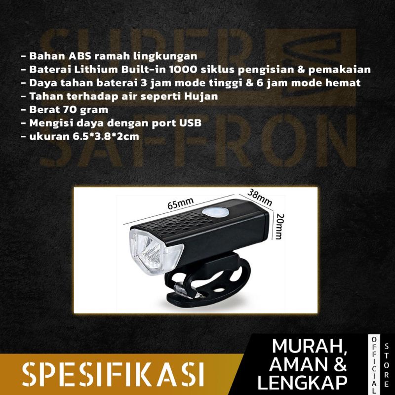 Lampu Led Sepeda Depan Waterproof Usb Rechargeable