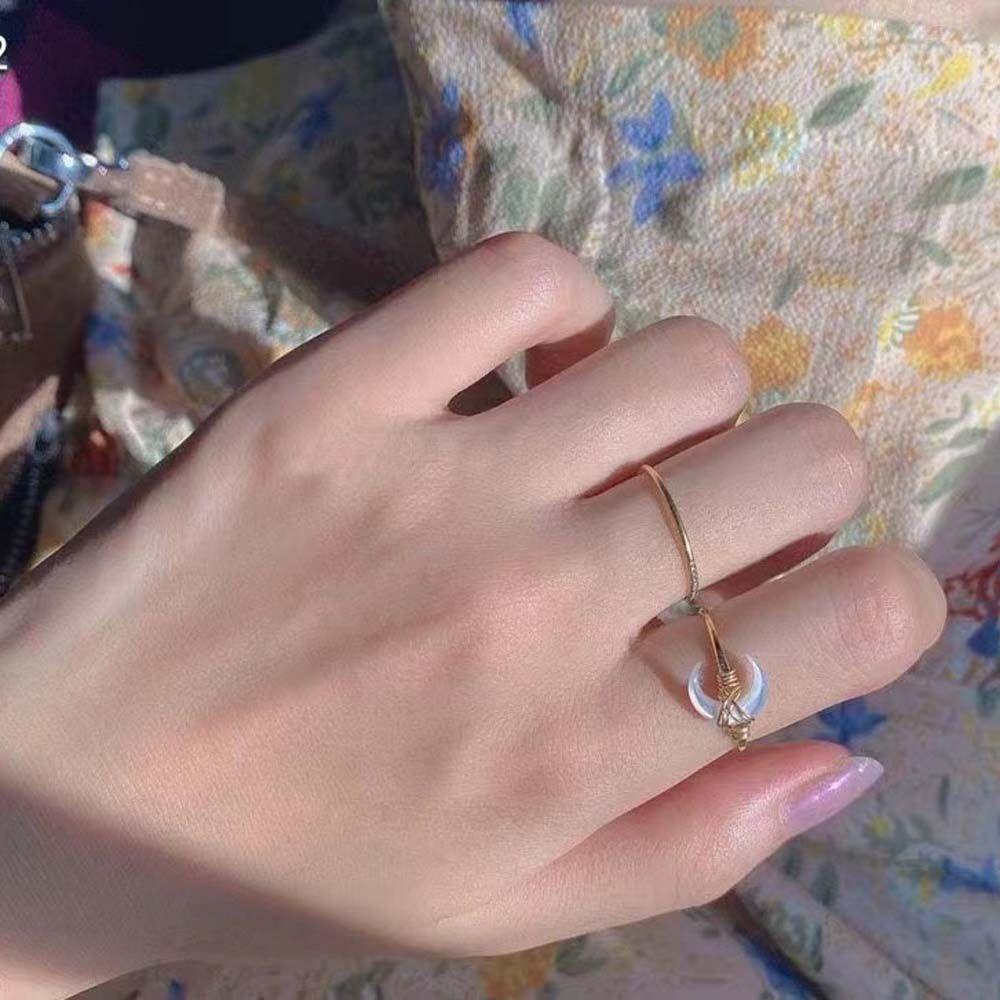 Mxbeauty Cincin Bulan Sabit Minimalis Vintage Hadiah Gadis Ultra-Halus Perhiasan Pernikahan Cincin Bulan Melengkung