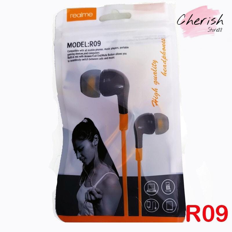 Headset Realme R09 Earphone Super Bass Stereo Earphones