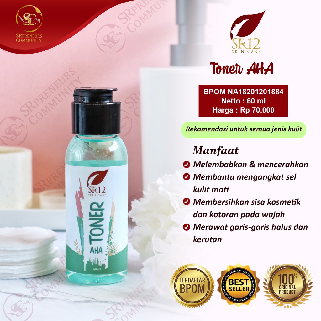 TONER AHA SR12 / EKSFOLIASI EKSFOLIATER FLEK HITAM / MENGANGKAT SEL KULIT MATI PADA WAJAH