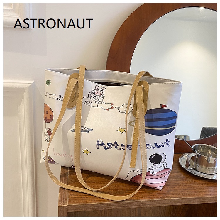 JK 896 1KG MUAT 4PCS TAS TOTE BAG  CUTE AESTHETIC MOTIF ASTRONOUT EAJ BAHAN PU FASHION IMPORT Z4225