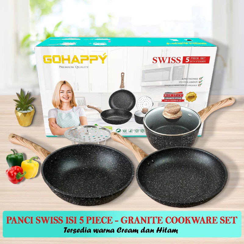 Everlux Panci Granite 5 pcs by Gohappy Swiss Nonstick cookware