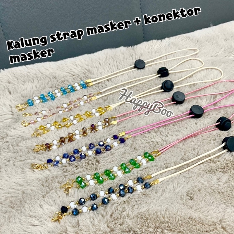 tali kalung strap masker + konektor masker hijab permata warna ceko 2 in 1 manik permata warna