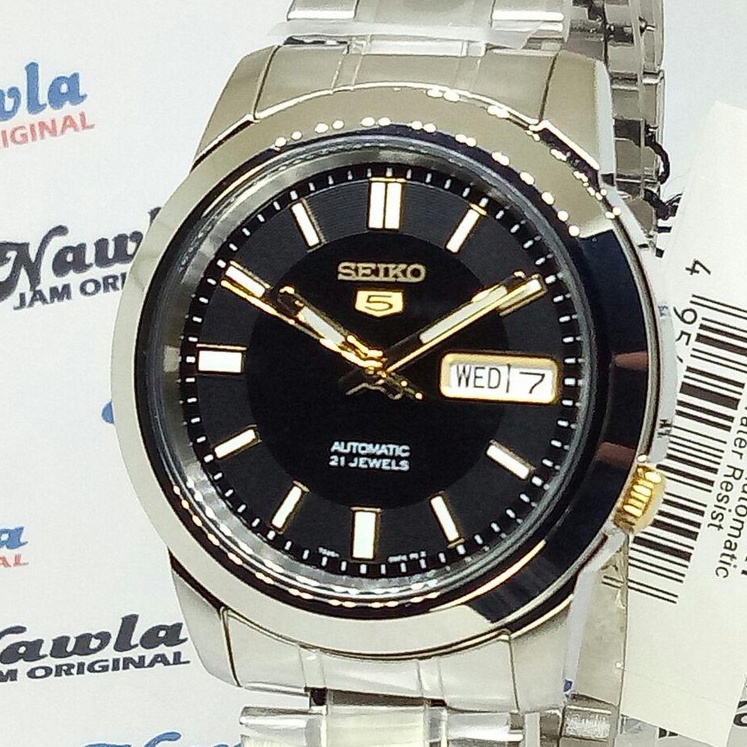 Seiko 5 SNKK17K1 Gold Tone on Black Dial - Jam Tangan Pria SNKK17