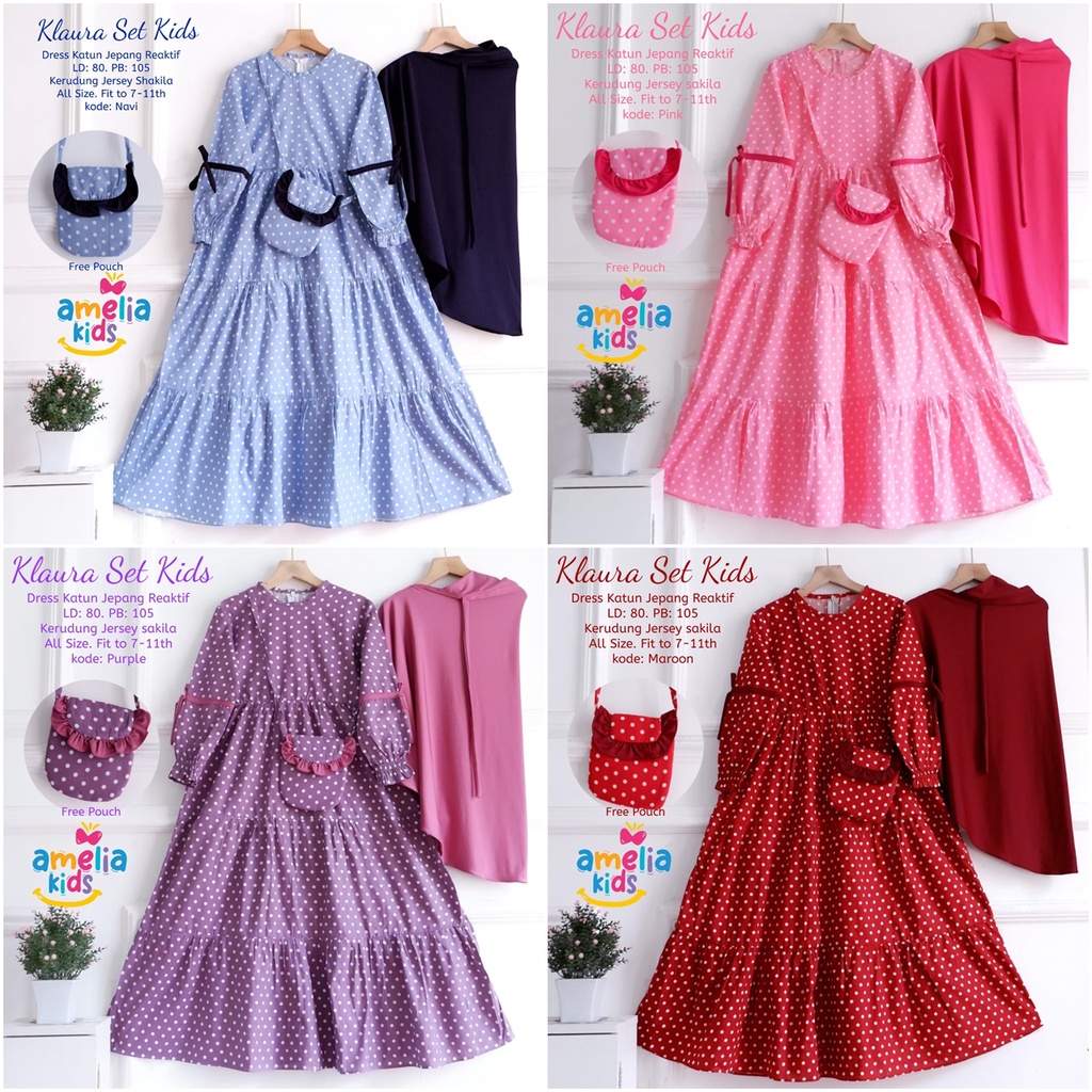 Klaura Dress Anak Perempuan Umur 7-11 Motif Polkadot by Amelia Kids
