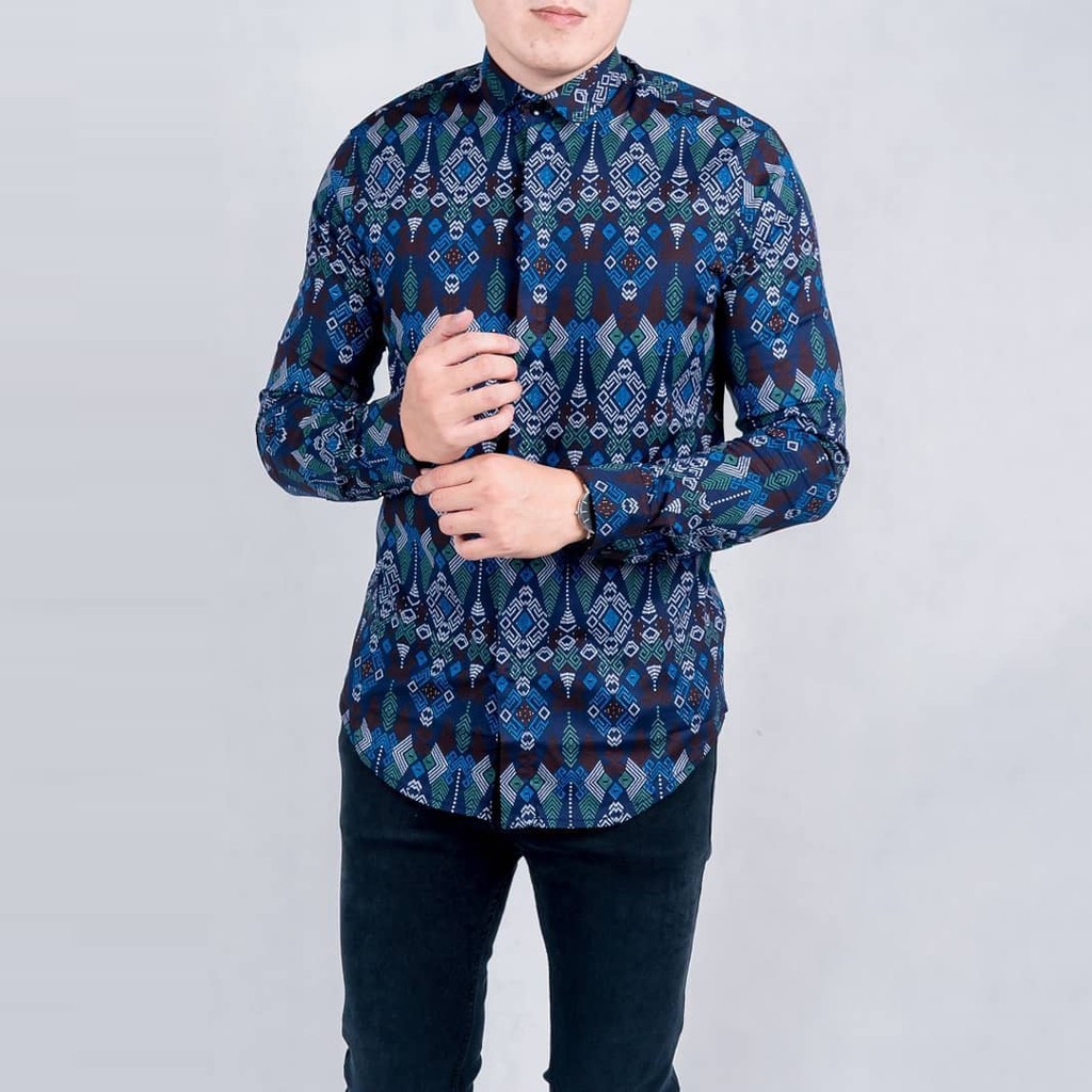 DGM Fashion   New Arrival Distro Batik Pria Bordir Sogan Batikaf Notoarto Batik Ipnu-Ippnu Hem Pria-BIRU 5896