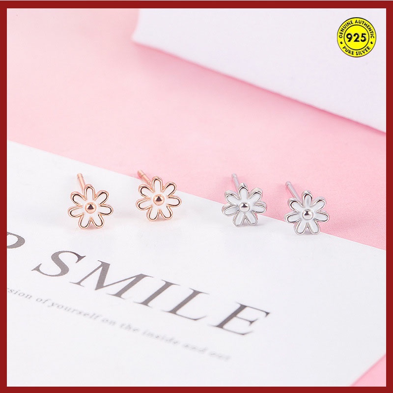 Anting Stud Mini Dripping Oil Bentuk Bunga Bahan Sterling Silver Untuk Wanita