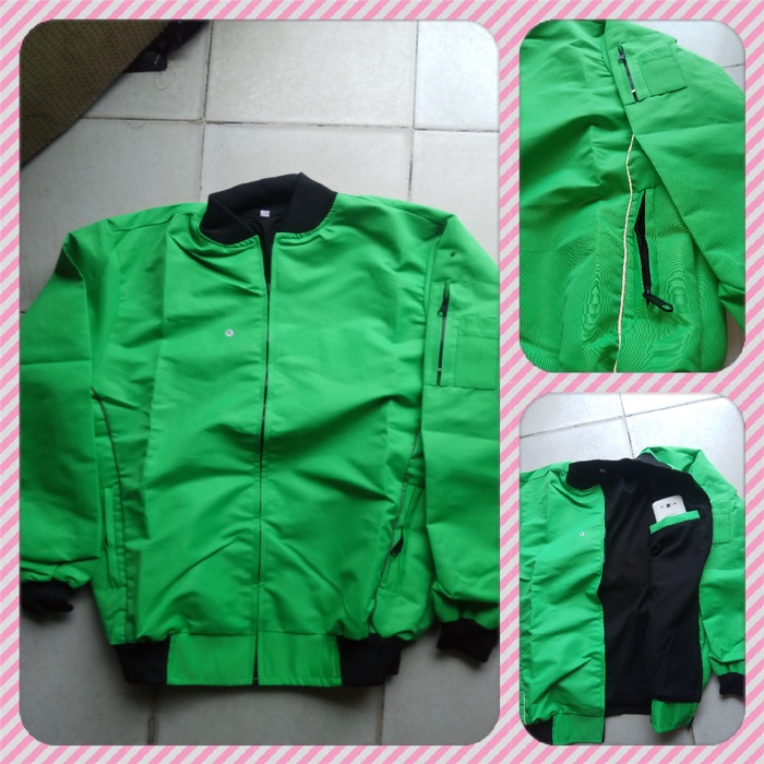 JAKET BOMBER CUSTOME POLOSAN HIJAU MUDA TASLAN BOLAK BALIK MURAH