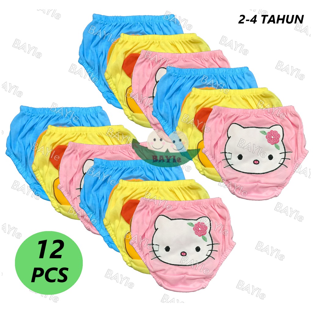 BAYIe - 12 Pcs Celana Dalam/CD Anak Perempuan Karakter POOH KITTY PIYO / CD anak cewek 2-4 TAHUN