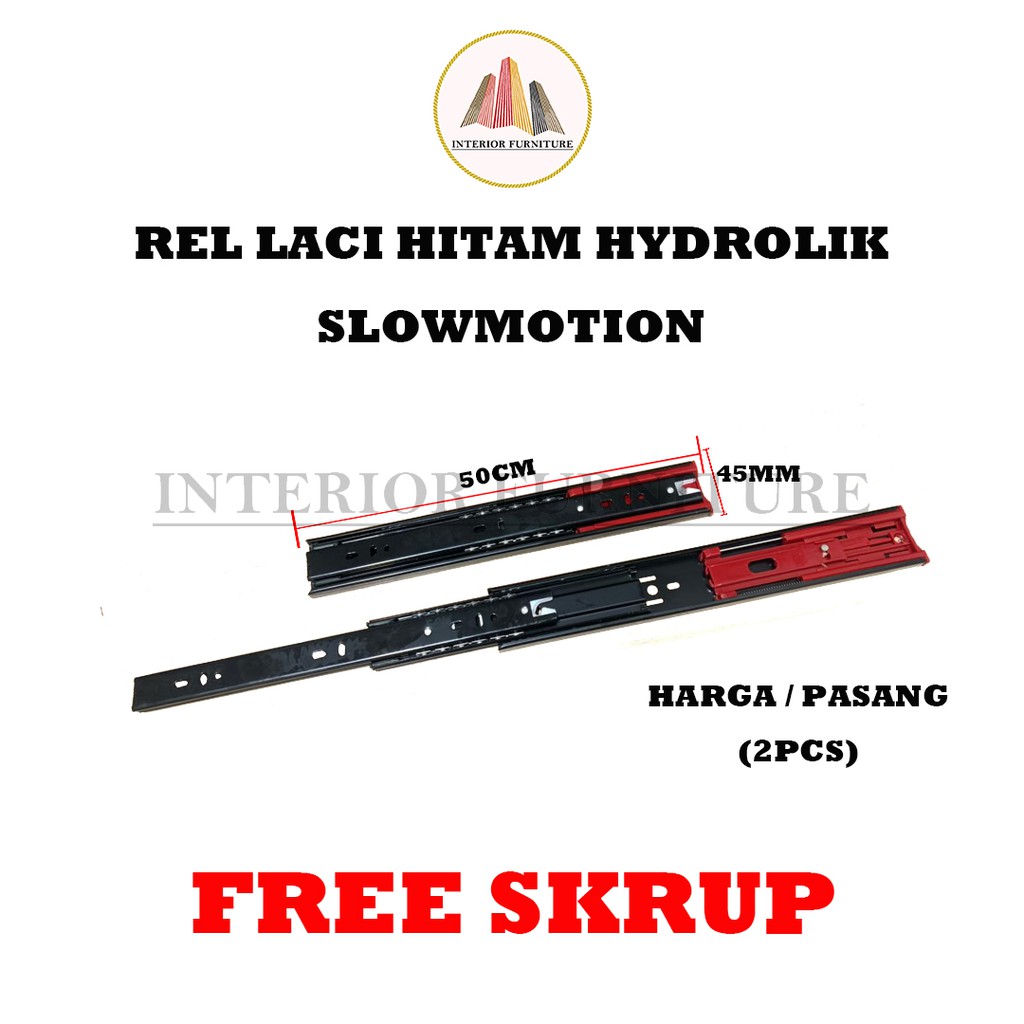 Rel Laci Slow Motion 50 cm Double Track Ball Bearing Full Extension.. Free Sekrup