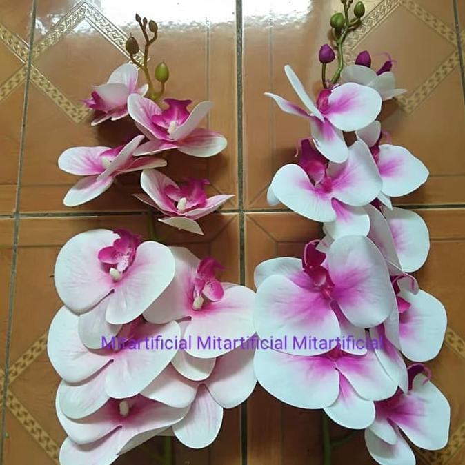 Promo Bunga Anggrek Kombinasi Putih Ungu Cantik Semi Latex Murah