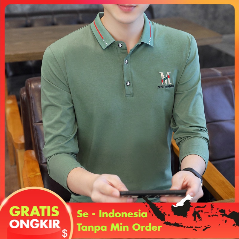 Kaos Polo Pria 2021  Lengan Panjang T-shirt Pria Tren Kemeja Kerah Top Trendy Polo Tshirt