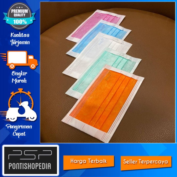 PSP Nine Masker Surgical Face Mask 3 Ply Tali Lebar isi 50pcs - 5 warna