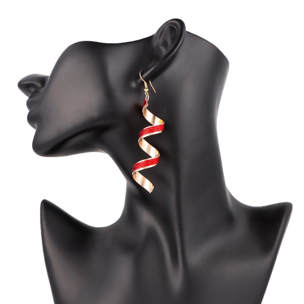 Lily 1pasang Spiral Gantung Anting Panjang Hadiah Aksesoris Pesta Perhiasan Telinga Menjuntai Drop Earrings Frosted Geometris Twist