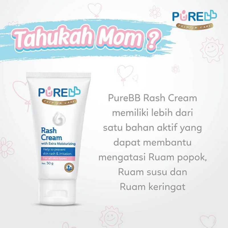 Pure BB Rash Cream Anti Ruam Bayi 50g | Pure Baby Rash Cream Ruam Popok Ruam Keringat Ruam Susu