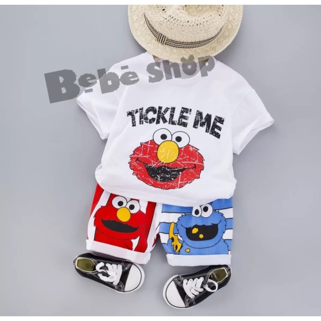Setelan anak  laki-laki   ELMO/ baju anak laki-laki/baju anak perempuan// KARAKTER ELMO//BAJU ANAK TERLARIS// BAJU ANAK MURAH USIA 0-7 TAHUN