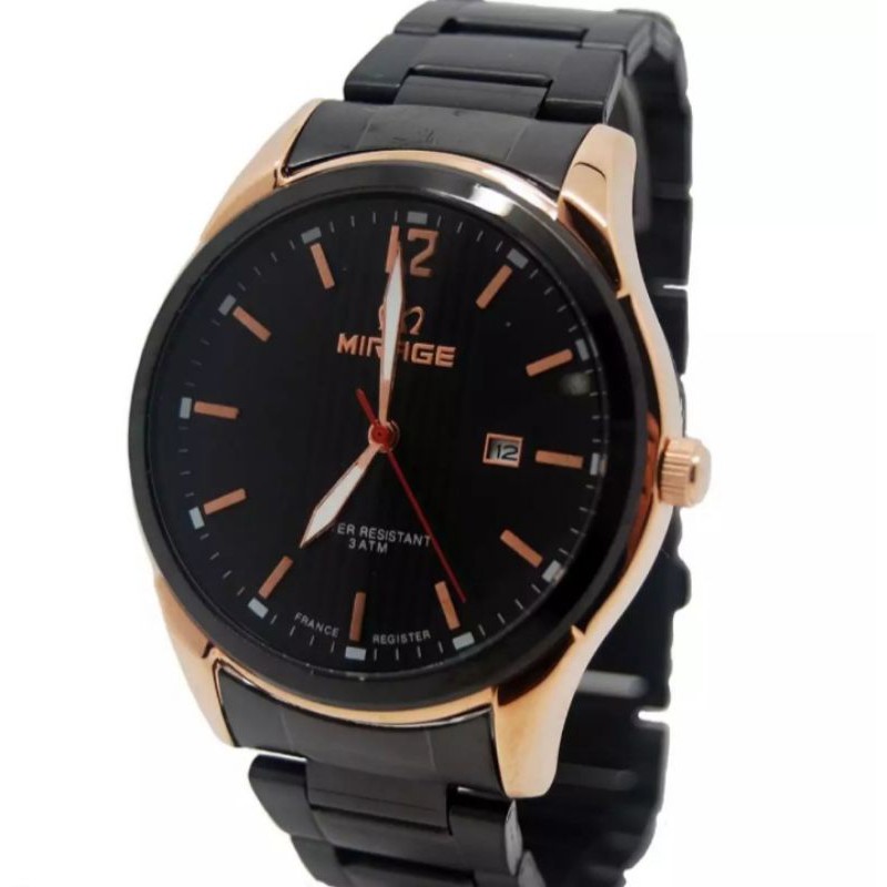 jam tangan pria;MIRAGE M7570BRP-Lhitam rosegold~ORIGINAL WATER RESISTANT~TGL~STAINLEES
