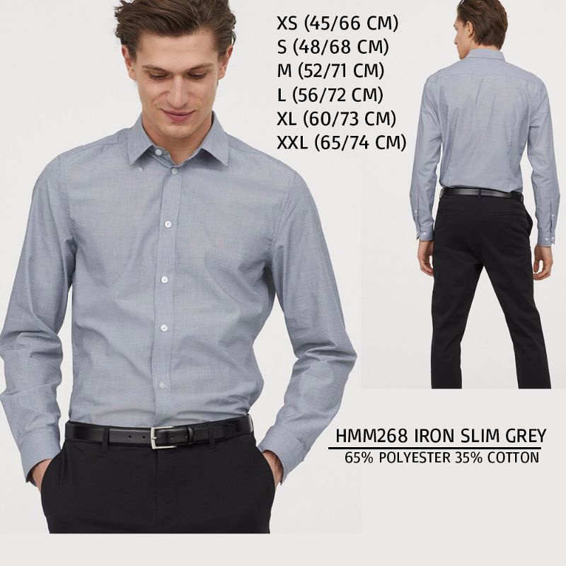 H&amp;M Easy - Iron Shirt Slim Fit Navy HMSF0310-C4 Kemeja Pria Original Branded