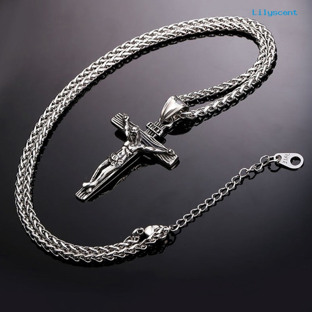 Kalung Liontin Salib Yesus Bahan Stainless Steel Anti Karat Untuk Pria