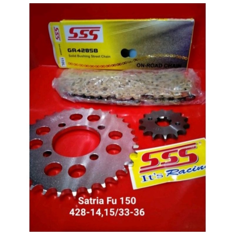 Gear Ger Gir SSS Satria Fu150 428- 14, 15/ 33- 36T Rantai Gold SSS Tipe HSB