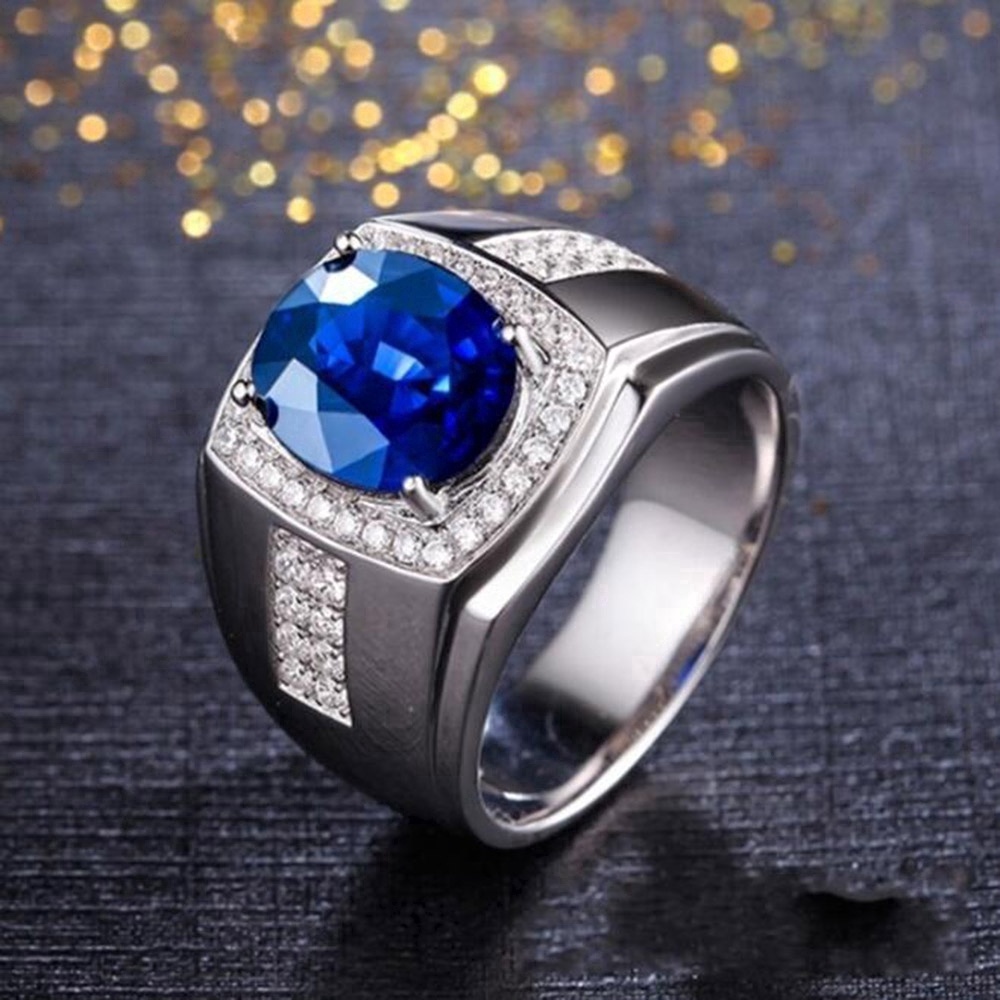 Cincin Perak Pria Wanita Fashion Perhiasan Emas Putih Safir Berlian Kristal Zirkon Biru Diamond Rings