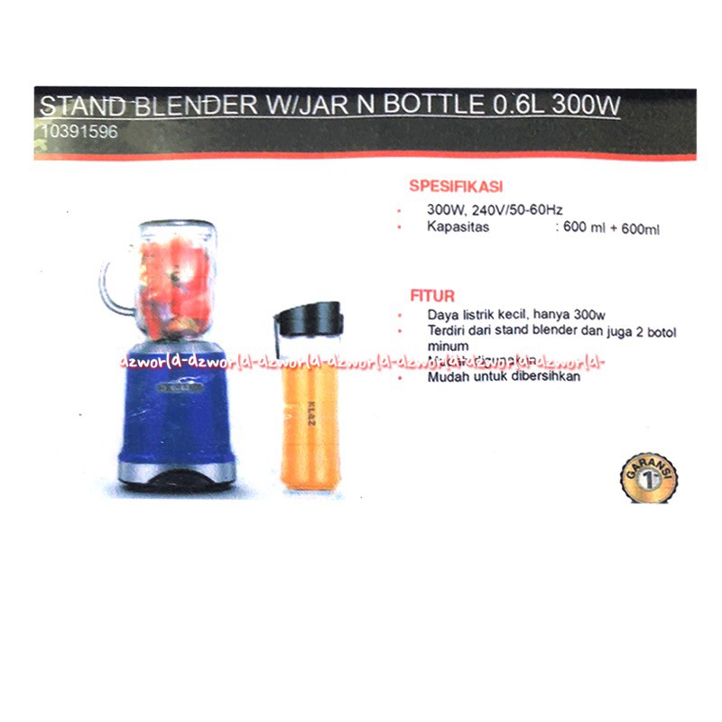 Klaz Stand Blender Juicing For Travel Blue Sport 600ml Dengan Botol Minum Jug Bottle