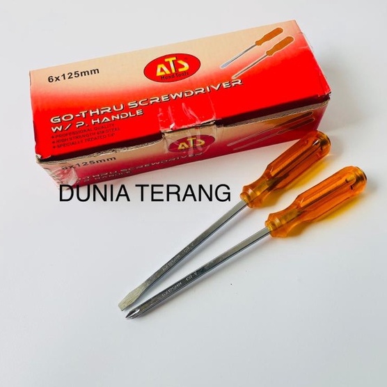 ATS Obeng Gagang Plastik Magnet 5'' 5in 5inch (+) (-) - Obeng Tembus gg Plastik Kuning - Obeng Ketok ATS Panjang Pendek Plus Minus - Go Trough Screwdriver - ATS 6x125mm