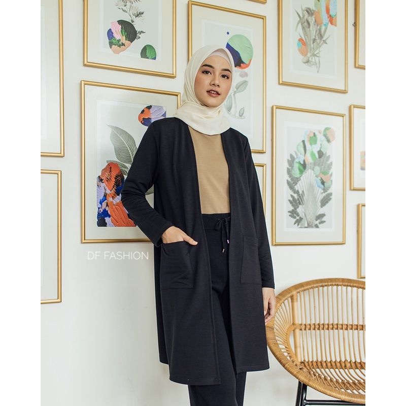 Outer Wanita Cardigan Tunik kusus Hitam