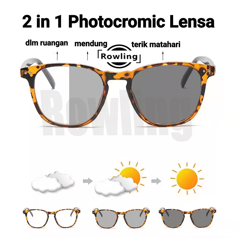 rowling(pc-266)2 In 1 Kacamata lensa photocromic anti radiasi wanita pria kacamata komputer Anti UV   fotocromic