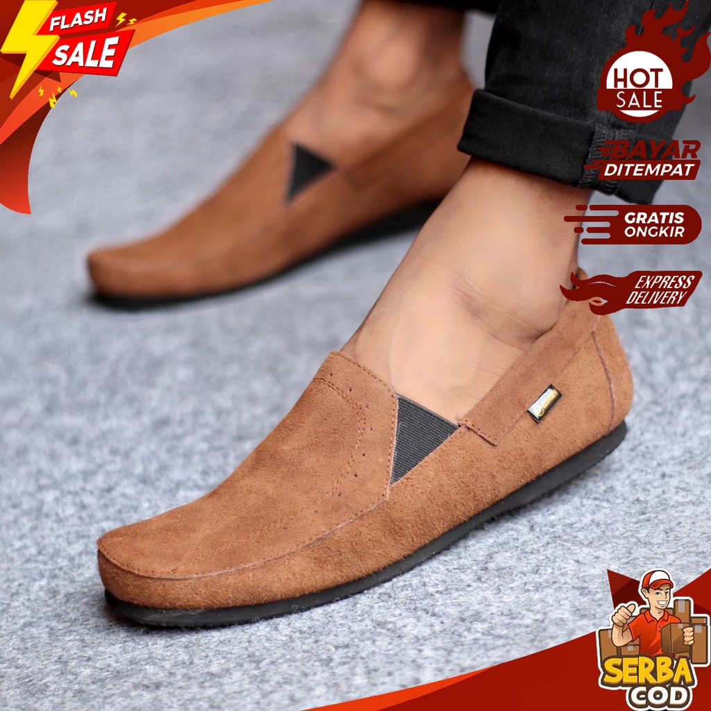 JTR 045 - Sepatu Slop Pria Casual Pansus Kulit Suede Semi Formal - Sepatu Kulit Suede Laki Laki Slip